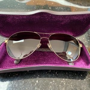 CHANEL Sunglasses Brown Quilt Leather Gold…